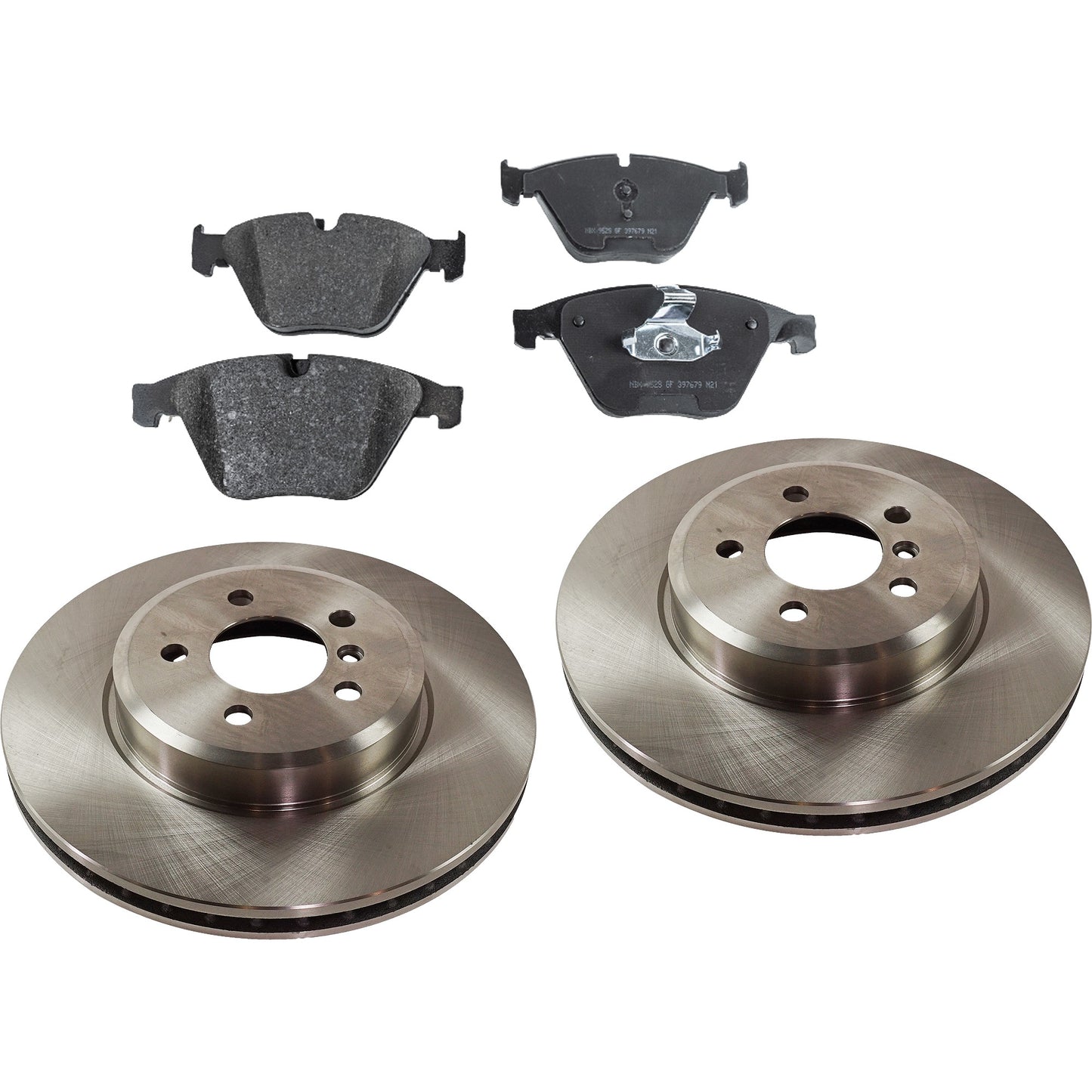2-Wheel Set Front Brake Disc and Pad Kit, Plain Surface 5 Lugs 347.9 mm Organic Pro-Line Series, Includes (1) Brake Pad Set and (2) Brake Disc
