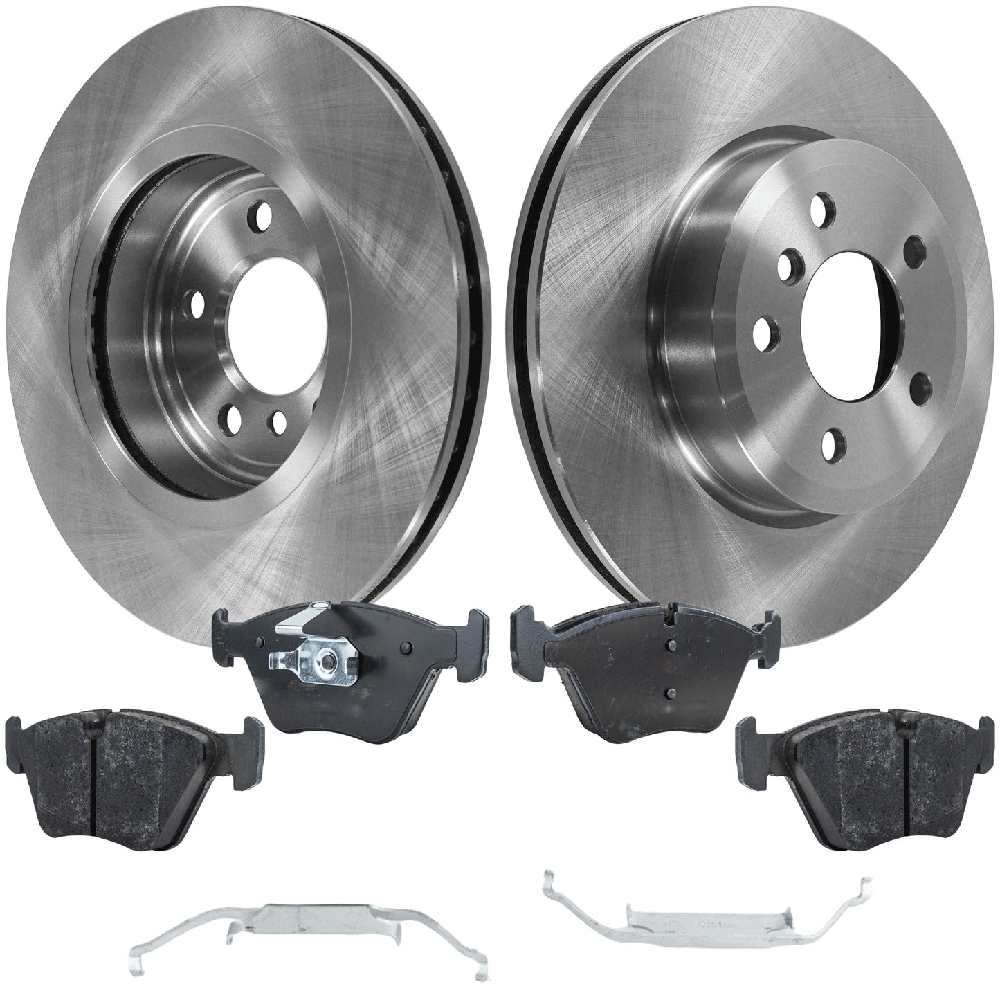 2-Wheel Set Front Brake Disc and Pad Kit, Plain Surface 5 Lugs 325.12 mm Organic Pro-Line Series, Includes (1) Brake Pad Set and (2) Brake Disc