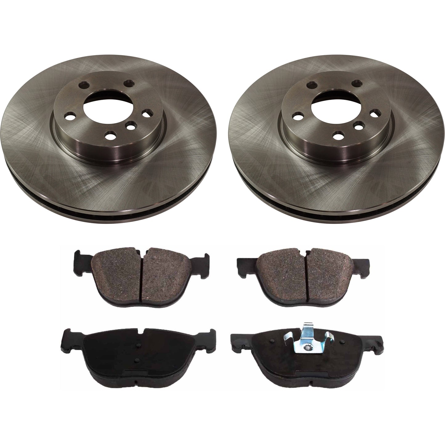 2-Wheel Set Front Brake Disc and Pad Kit, Plain Surface 5 Lugs 331.98 mm Organic Pro-Line Series, Includes (2) Brake Disc and (1) Brake Pad Set