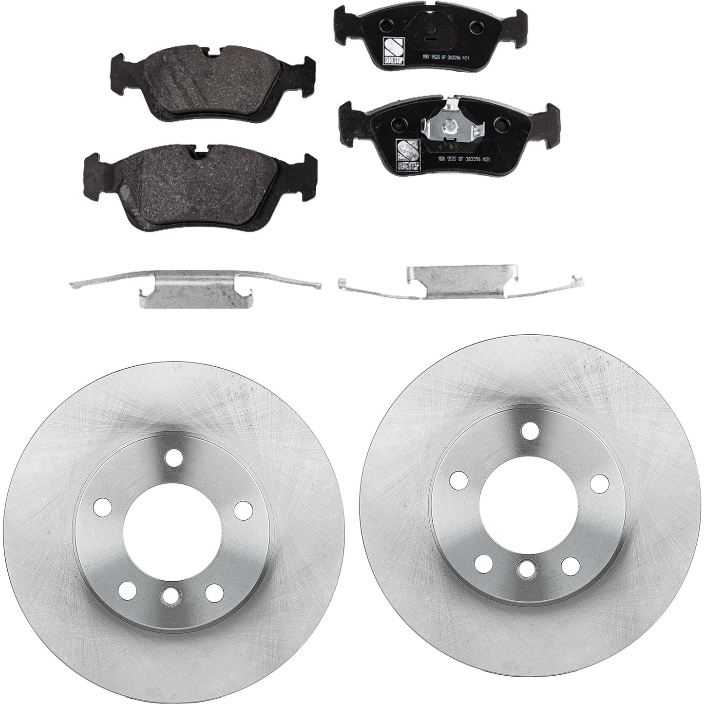 2-Wheel Set Front Brake Disc and Pad Kit, Plain Surface 5 Lugs 286 mm Organic Pro-Line Series, Includes (2) Brake Disc and (1) Brake Pad Set