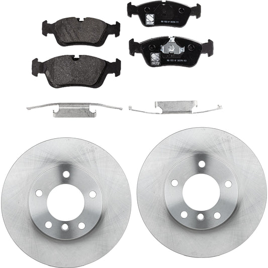 2-Wheel Set Front Brake Disc and Pad Kit, Plain Surface 5 Lugs 286 mm Organic Pro-Line Series, Includes (2) Brake Disc and (1) Brake Pad Set