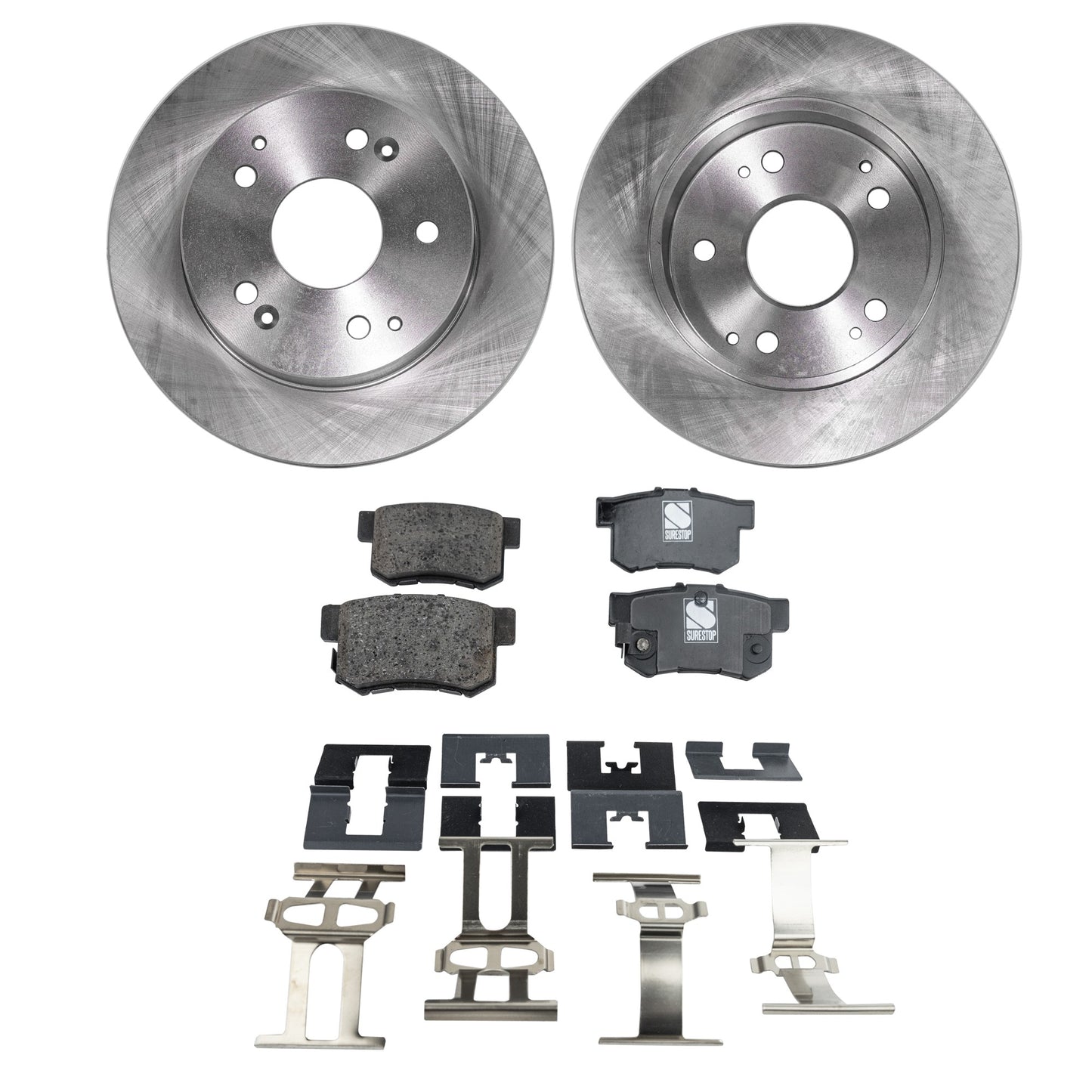2-Wheel Set Rear Brake Disc and Pad Kit, Plain Surface 5 Lugs 259.59 mm Ceramic Pro-Line Series, Includes (2) Brake Disc and (1) Brake Pad Set