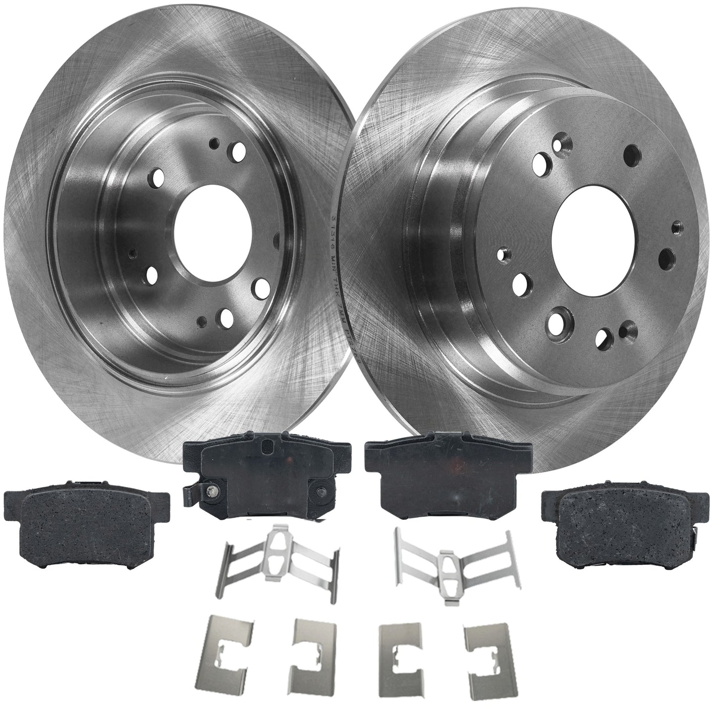 2-Wheel Set Rear Brake Disc and Pad Kit, Plain Surface 5 Lugs 281.94 mm Ceramic Pro-Line Series, Includes (2) Brake Disc and (1) Brake Pad Set