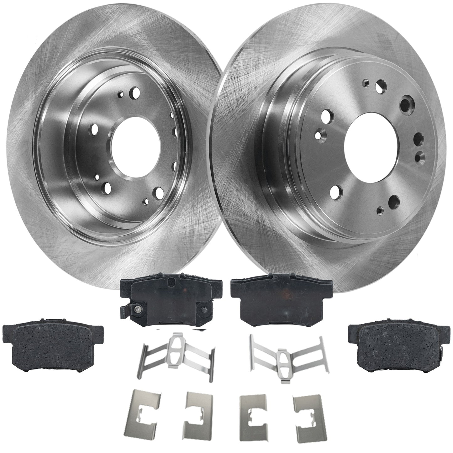 2-Wheel Set Rear Brake Disc and Pad Kit, Plain Surface 5 Lugs 281.69 mm Ceramic Pro-Line Series, Includes (1) Brake Pad Set and (2) Brake Disc