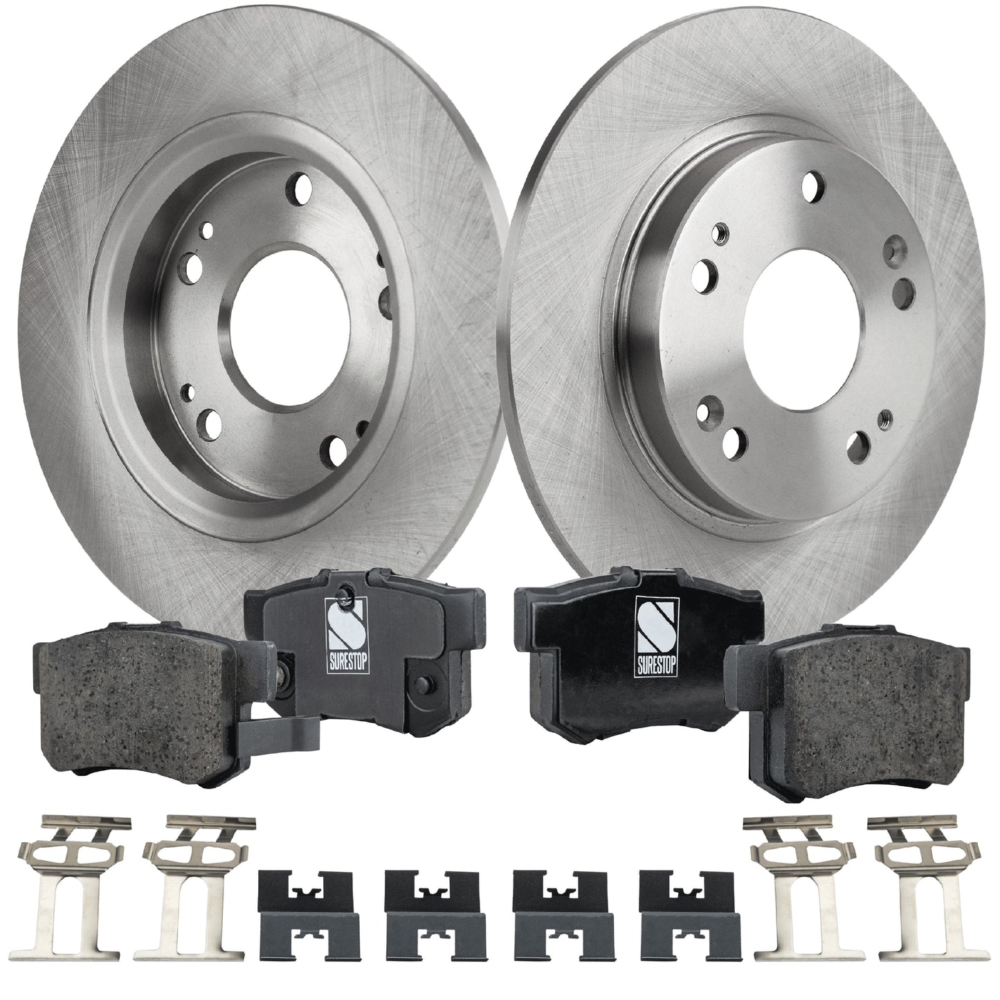 2-Wheel Set Brake Disc and Pad Kit, Plain Surface 5 Lugs 259.59 mm Ceramic Pro-Line Series, Includes (2) Brake Disc and (1) Brake Pad Set