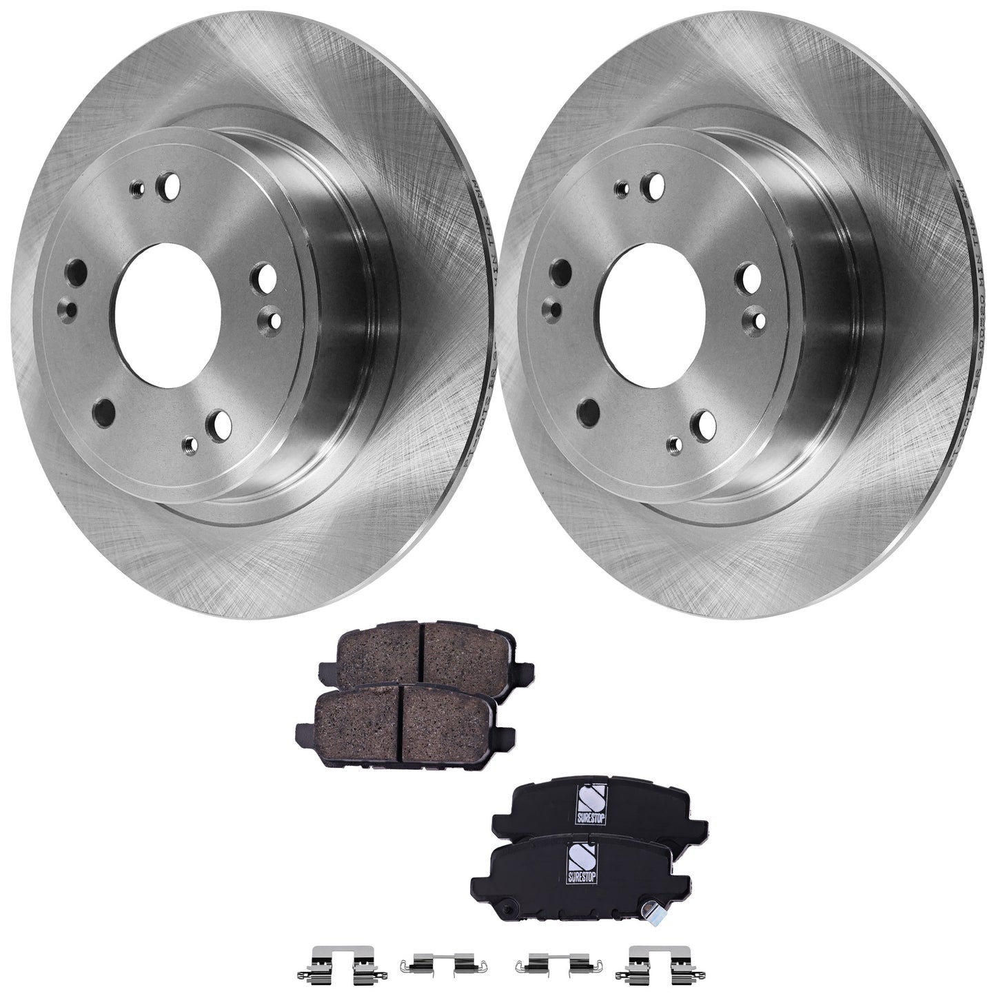 2-Wheel Set Rear Brake Disc and Pad Kit, Plain Surface 5 Lugs 281.69 mm Organic Pro-Line Series, Includes (2) Brake Disc and (1) Brake Pad Set
