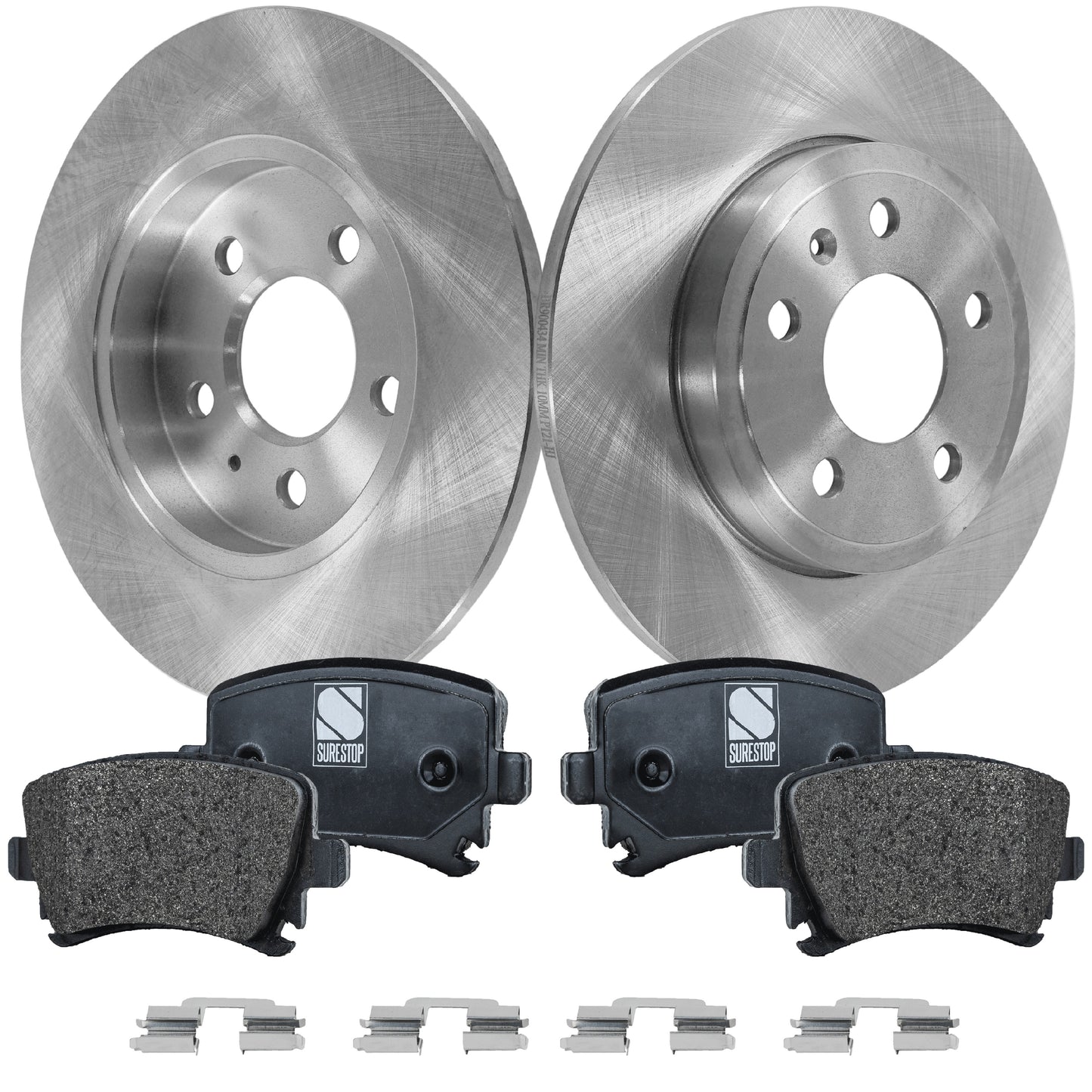 Комплект из 2 задних тормозных дисков и колодок, гладкая поверхность, 5 болтов, 287,02 мм, полуметаллическая серия Pro-Line, включает в себя (2) тормозных диска и (1) комплект тормозных колодок