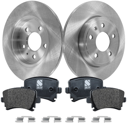 Комплект из 2 задних тормозных дисков и колодок, гладкая поверхность, 5 болтов, 287,02 мм, полуметаллическая серия Pro-Line, включает в себя (2) тормозных диска и (1) комплект тормозных колодок