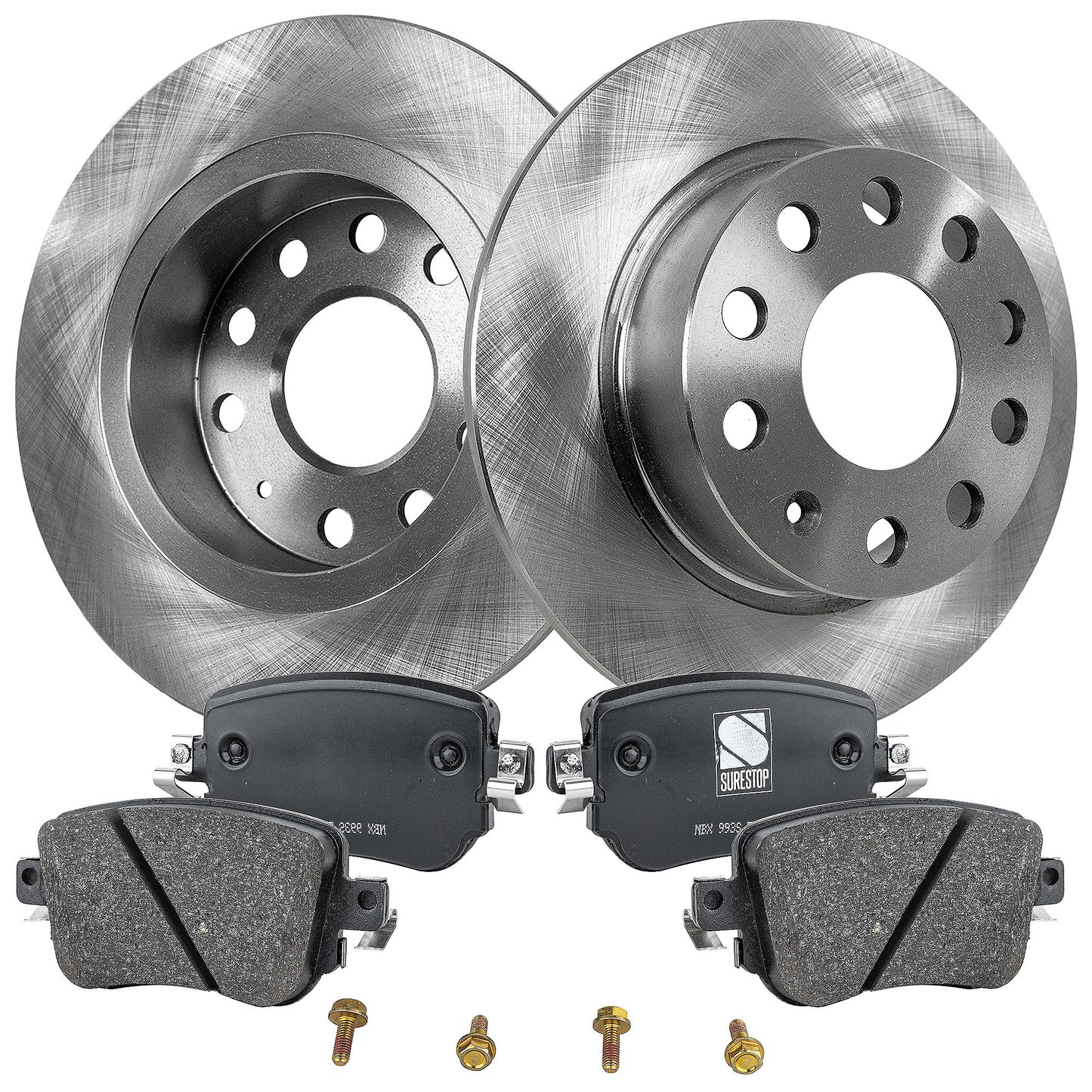 2-Wheel Set Rear Brake Disc and Pad Kit, Plain Surface 5 Lugs 254.76 mm Organic Pro-Line Series, Includes (2) Brake Disc and (1) Brake Pad Set