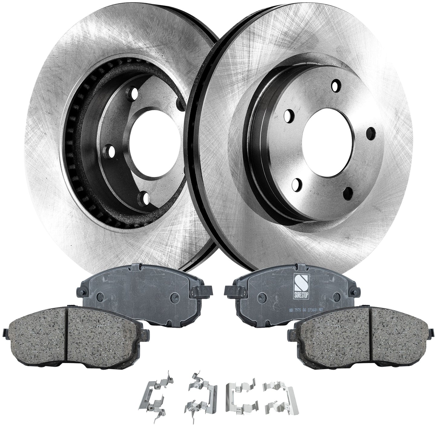 2-Wheel Set Front Brake Disc and Pad Kit, Plain Surface 5 Lugs 279.91 mm Ceramic Pro-Line Series, Includes (1) Brake Pad Set and (2) Brake Disc