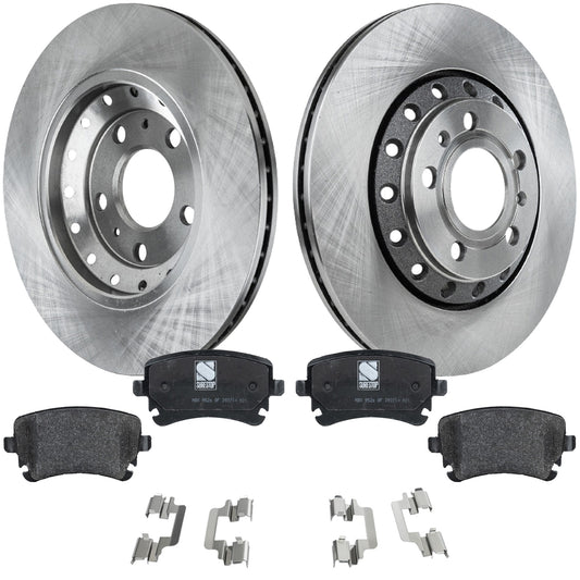 2-Wheel Set Rear Brake Disc and Pad Kit, Plain Surface 5 Lugs 309.88 mm Organic Pro-Line Series, Includes (1) Brake Pad Set and (2) Brake Disc