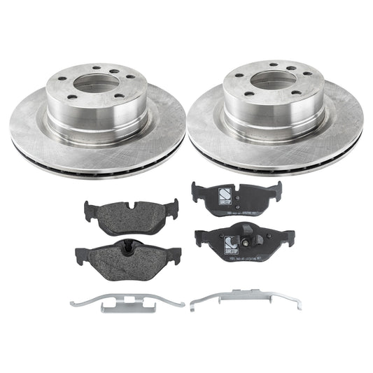 2-Wheel Set Rear Brake Disc and Pad Kit, Plain Surface 5 Lugs 299.97 mm Semi-metallic Pro-Line Series, Includes (2) Brake Disc and (1) Brake Pad Set