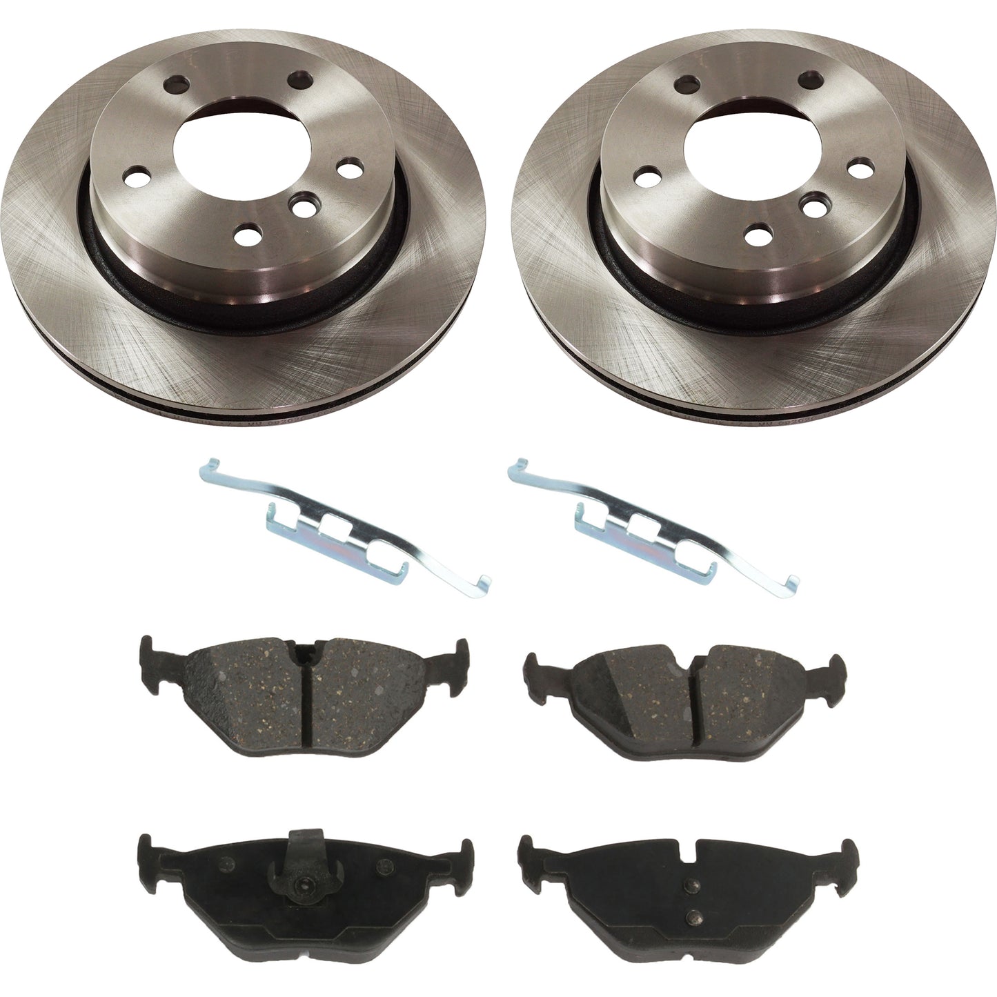 2-Wheel Set Rear Brake Disc and Pad Kit, Plain Surface 5 Lugs 276 mm Semi-metallic Pro-Line Series, Includes (2) Brake Disc and (1) Brake Pad Set