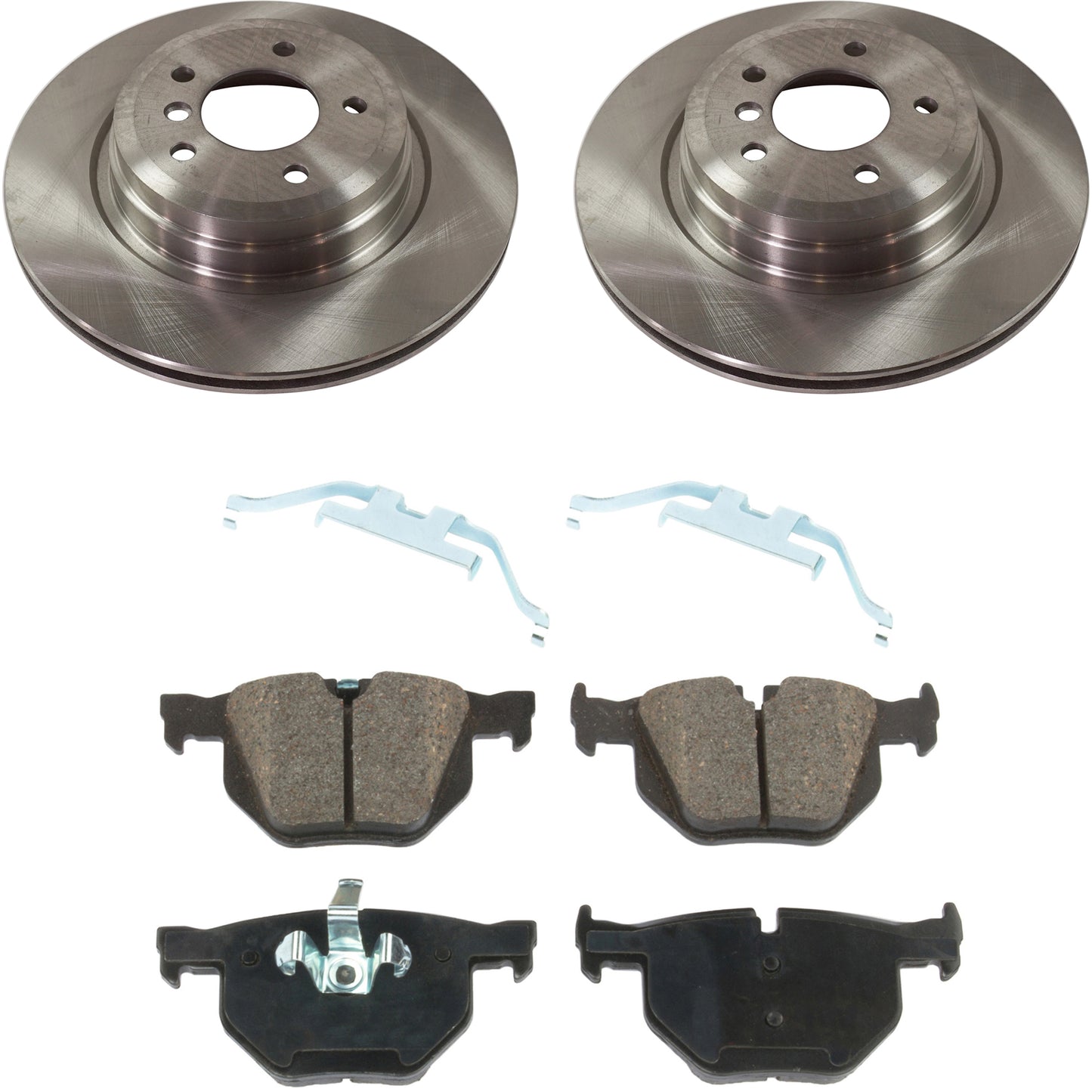 2-Wheel Set Rear Brake Disc and Pad Kit, Plain Surface 5 Lugs 336.04 mm Organic Pro-Line Series, Includes (2) Brake Disc and (1) Brake Pad Set