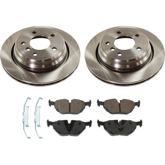 2-Wheel Set Rear Brake Disc and Pad Kit, Plain Surface 5 Lugs 297.94 mm Semi-metallic Pro-Line Series, Includes (1) Brake Pad Set and (2) Brake Disc