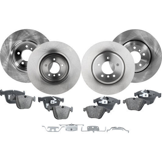 4-Wheel Set Front and Rear Brake Disc and Pad Kit, Plain Surface 5 Lugs Front-347.98 mm/Rear-344.93 mm Organic Pro-Line Series, Includes (4) Brake Disc and (2) Brake Pad Set