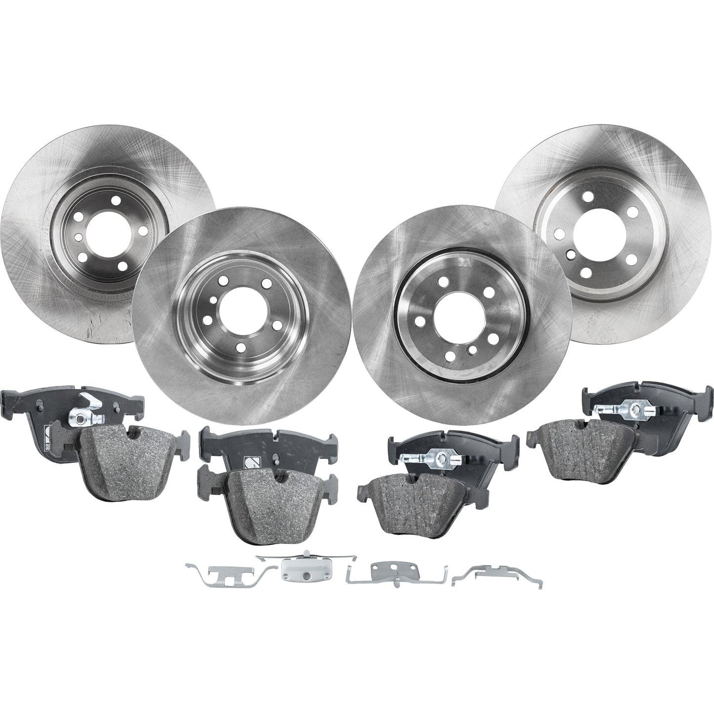 4-Wheel Set Brake Disc and Pad Kit, Plain Surface 5 Lugs Front-347.98 mm/Rear-344.68 mm Organic Pro-Line Series, Includes (4) Brake Disc and (2) Brake Pad Set