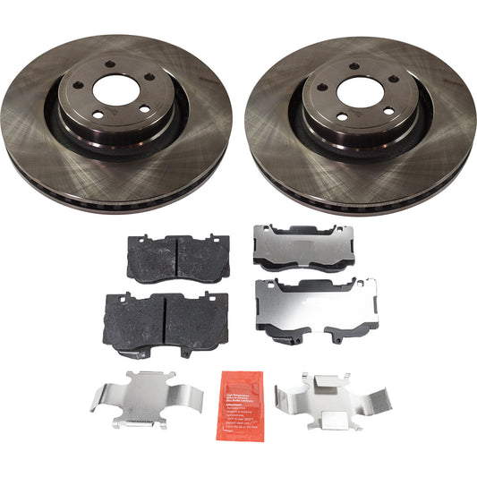 2-Wheel Set Front Brake Disc and Pad Kit, Plain Surface 5 Lugs 352 mm Ceramic Pro-Line Series, Includes (2) Brake Disc and (1) Brake Pad Set
