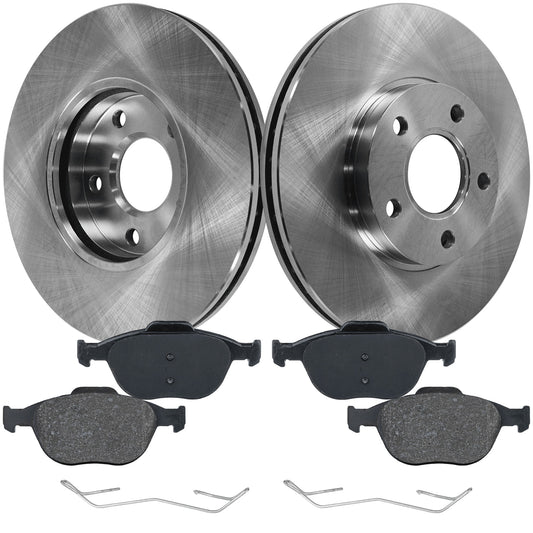 2-Wheel Set Front Brake Disc and Pad Kit, Plain Surface 5 Lugs 277.88 mm Organic Pro-Line Series, Includes (2) Brake Disc and (1) Brake Pad Set