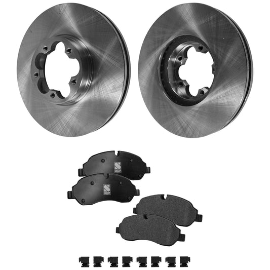 2-Wheel Set Front Brake Disc and Pad Kit, Plain Surface 5 Lugs 308 mm Semi-metallic Pro-Line Series, Includes (2) Brake Disc and (1) Brake Pad Set