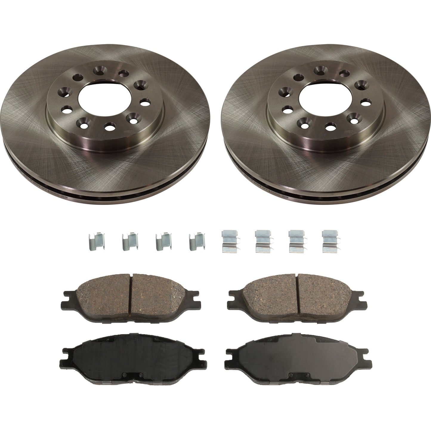 2-Wheel Set Front Brake Disc and Pad Kit, Plain Surface 5 Lugs 281.5 mm Ceramic Pro-Line Series, Includes (2) Brake Disc and (1) Brake Pad Set