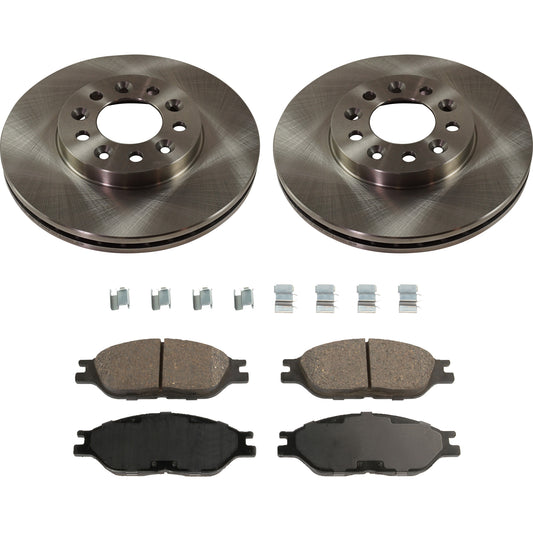 2-Wheel Set Front Brake Disc and Pad Kit, Plain Surface 5 Lugs 281.5 mm Ceramic Pro-Line Series, Includes (2) Brake Disc and (1) Brake Pad Set