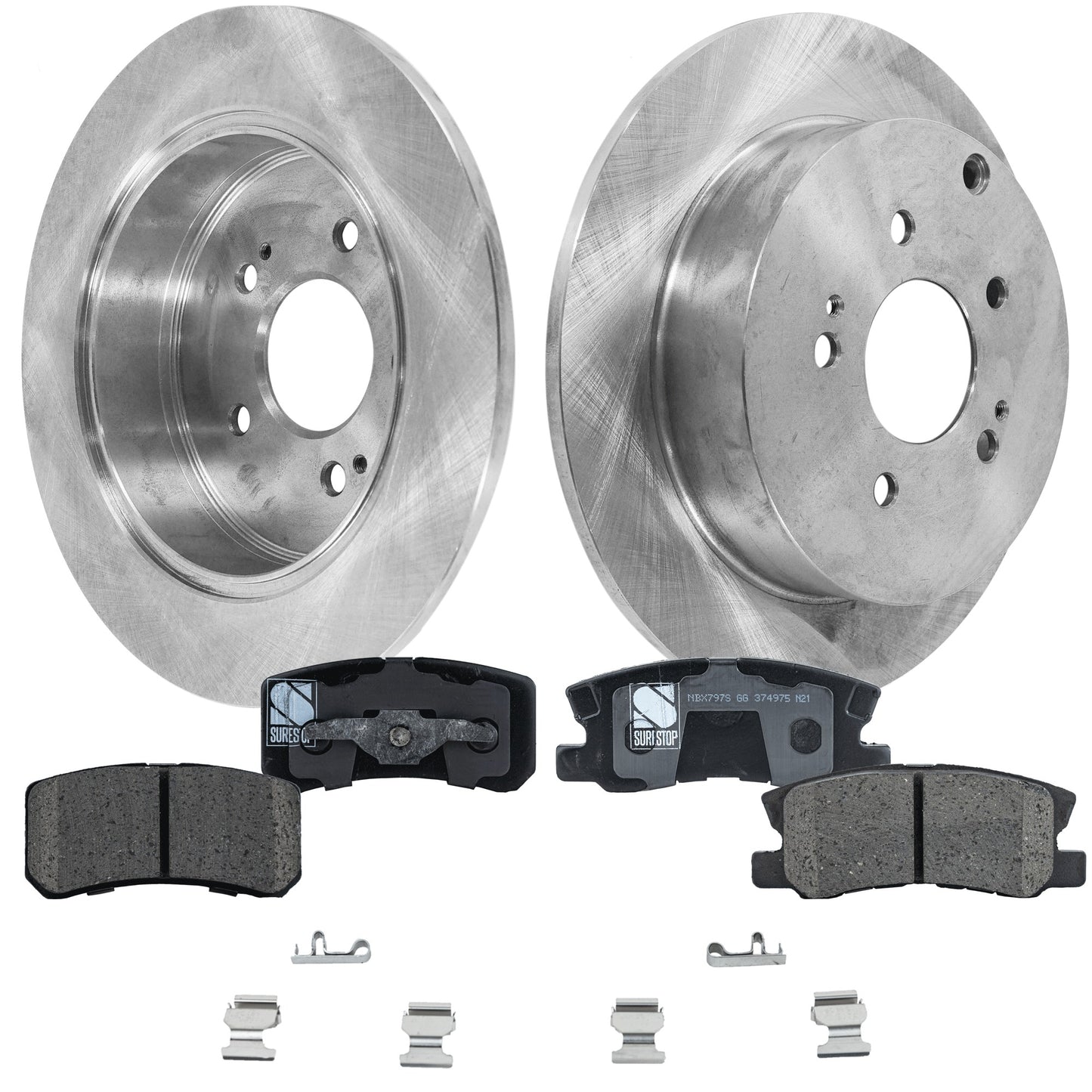 2-Wheel Set Rear Brake Disc and Pad Kit, Plain Surface 5 Lugs 302.01 mm Ceramic Pro-Line Series, Includes (1) Brake Pad Set and (2) Brake Disc