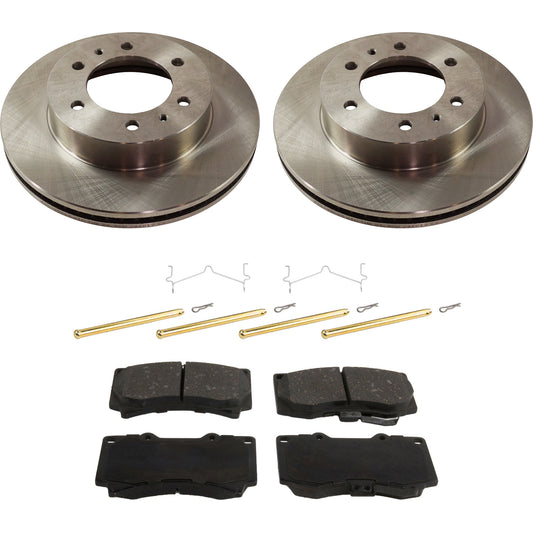 2-Wheel Set Front Brake Disc and Pad Kit, Plain Surface 6 Lugs 314.96 mm Ceramic Pro-Line Series, Includes (2) Brake Disc and (1) Brake Pad Set