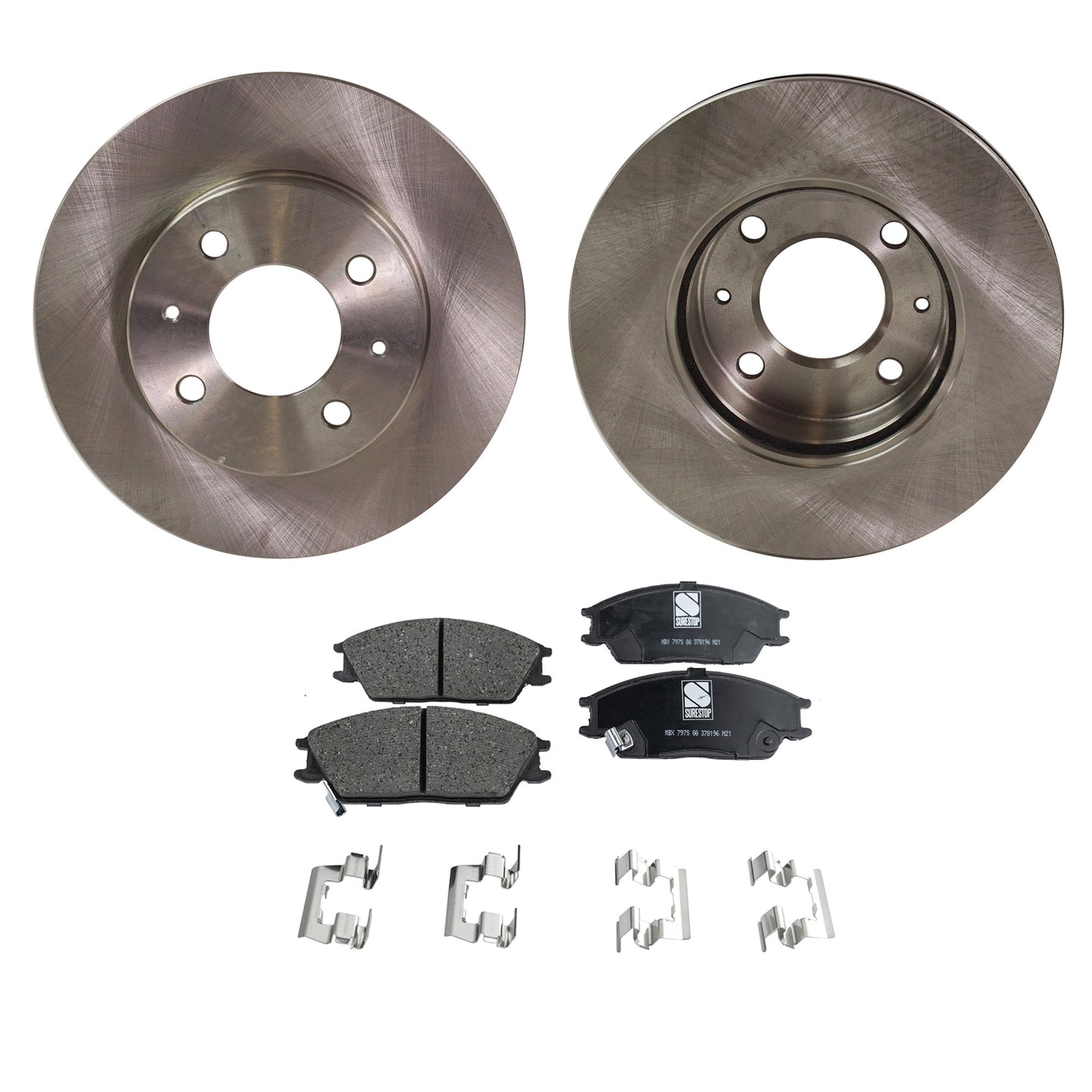 2-Wheel Set Front Brake Disc and Pad Kit, Plain Surface 4 Lugs 241.05 mm Ceramic Pro-Line Series, Includes (2) Brake Disc and (1) Brake Pad Set