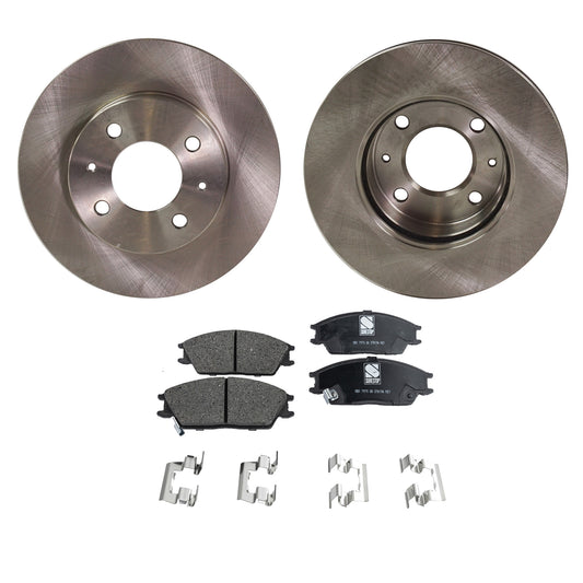 2-Wheel Set Front Brake Disc and Pad Kit, Plain Surface 4 Lugs 241.05 mm Ceramic Pro-Line Series, Includes (2) Brake Disc and (1) Brake Pad Set