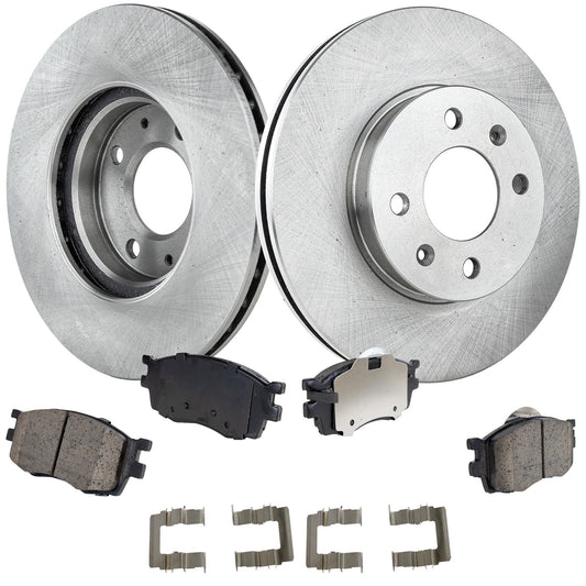 Комплект из 2 передних тормозных дисков и колодок, гладкая поверхность, 4 выступа, 256,03 мм, керамические, серия Pro-Line, включает в себя (2) тормозных диска и (1) комплект тормозных колодок