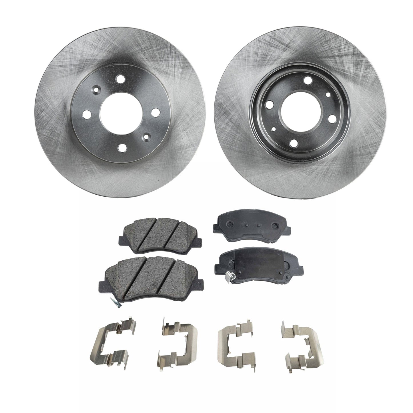 2-Wheel Set Front Brake Disc and Pad Kit, Plain Surface 4 Lugs 256.03 mm Ceramic Pro-Line Series, Includes (2) Brake Disc and (1) Brake Pad Set