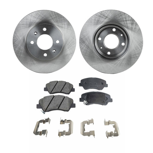 2-Wheel Set Front Brake Disc and Pad Kit, Plain Surface 4 Lugs 256.03 mm Ceramic Pro-Line Series, Includes (2) Brake Disc and (1) Brake Pad Set