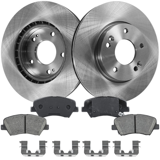2-Wheel Set Front Brake Disc and Pad Kit, Plain Surface 5 Lugs 279.91 mm Ceramic Pro-Line Series, Includes (1) Brake Pad Set and (2) Brake Disc