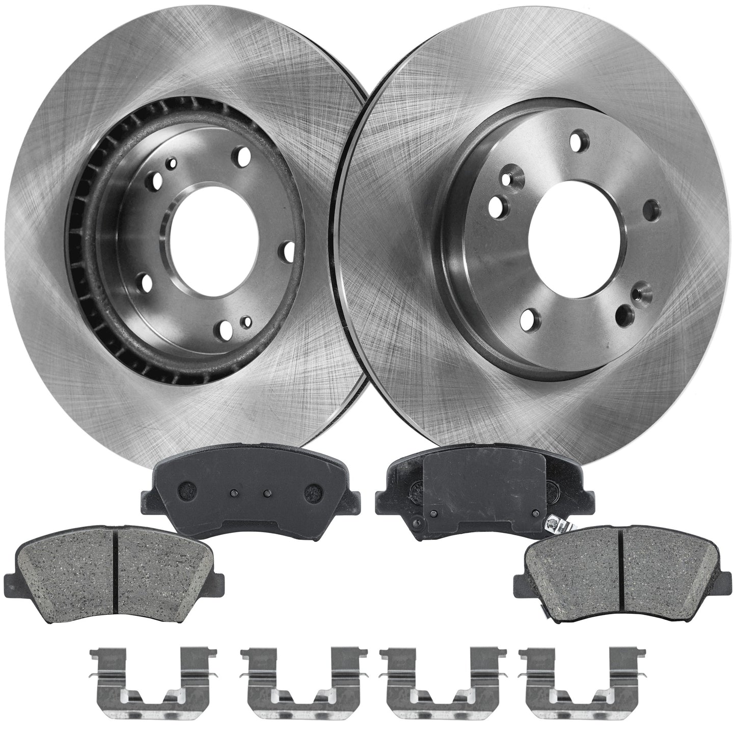 2-Wheel Set Front Brake Disc and Pad Kit, Plain Surface 5 Lugs 279.91 mm Ceramic Pro-Line Series, Includes (1) Brake Pad Set and (2) Brake Disc