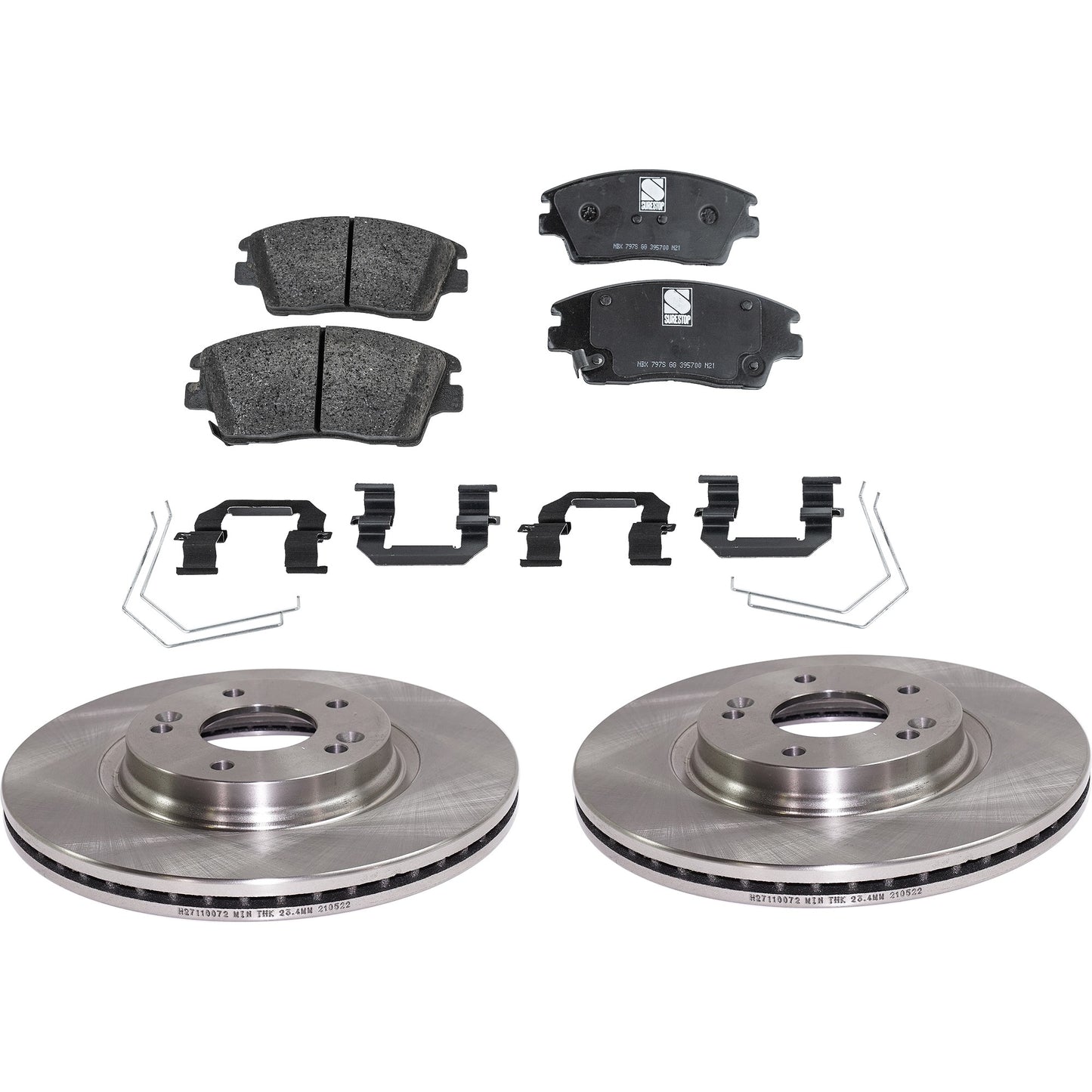 2-Wheel Set Front Brake Disc and Pad Kit, Plain Surface 5 Lugs 305.05 mm Ceramic Pro-Line Series, Includes (1) Brake Pad Set and (2) Brake Disc