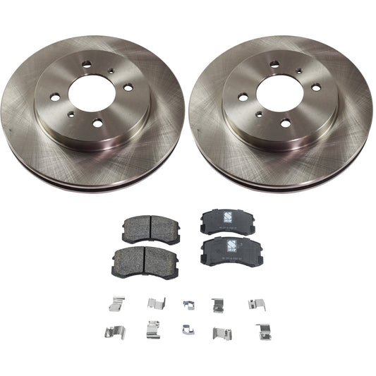 Комплект из 2 передних тормозных дисков и колодок, гладкая поверхность, 4 выступа, 256,03 мм, керамические, серия Pro-Line, включает в себя (2) тормозных диска и (1) комплект тормозных колодок