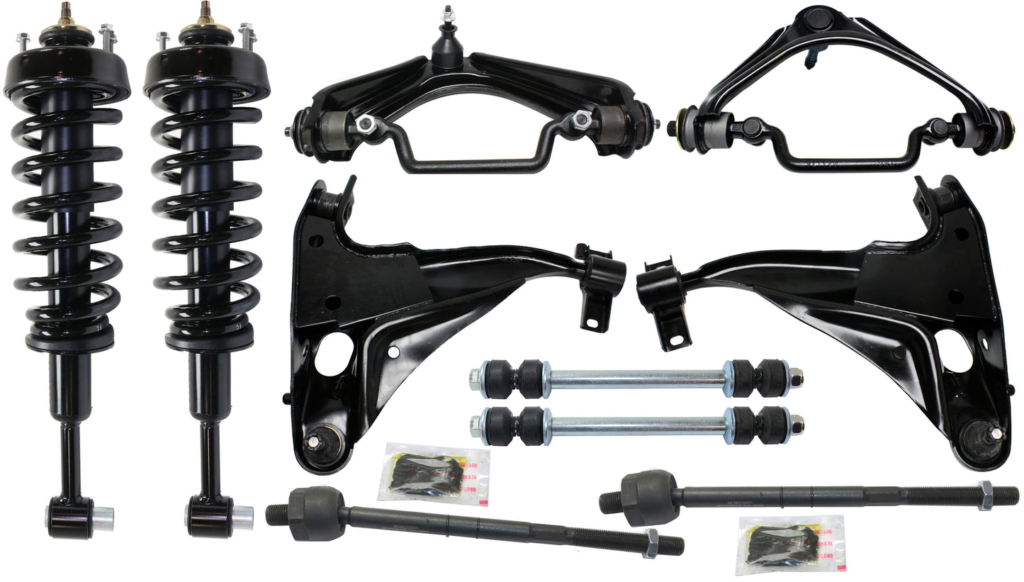 10-Piece Kit Front, Driver and Passenger Side, Upper and Lower Control Arm Kit, Includes (4) Control Arm, (2) Sway Bar Link, (2) Tie Rod End and (2) Shock Absorber and Strut Assembly