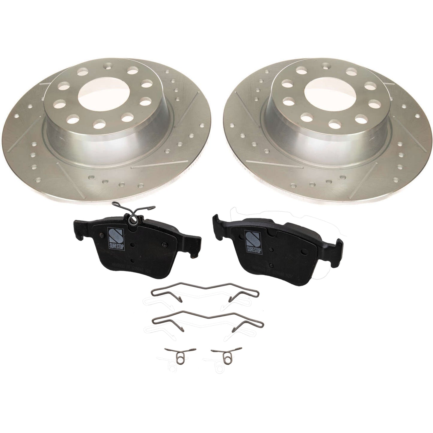 2-Wheel Set Rear Brake Disc and Pad Kit, Cross-drilled and Slotted 5 Lugs Pro-Line Series, Includes (1) Brake Disc and (1) Brake Pad Set
