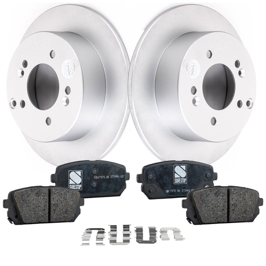 2-Wheel Set Rear Brake Disc and Pad Kit, Plain Surface 5 Lugs Ceramic Pro-Line Series, Includes (2) Brake Disc and (1) Brake Pad Set