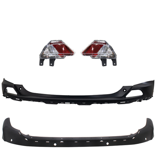 4-Piece Kit Rear, Upper and Lower Upper - Primed, Lower - Textured Bumper Cover, CAPA Certified, Includes (2) Back Up Light and (2) Bumper Cover