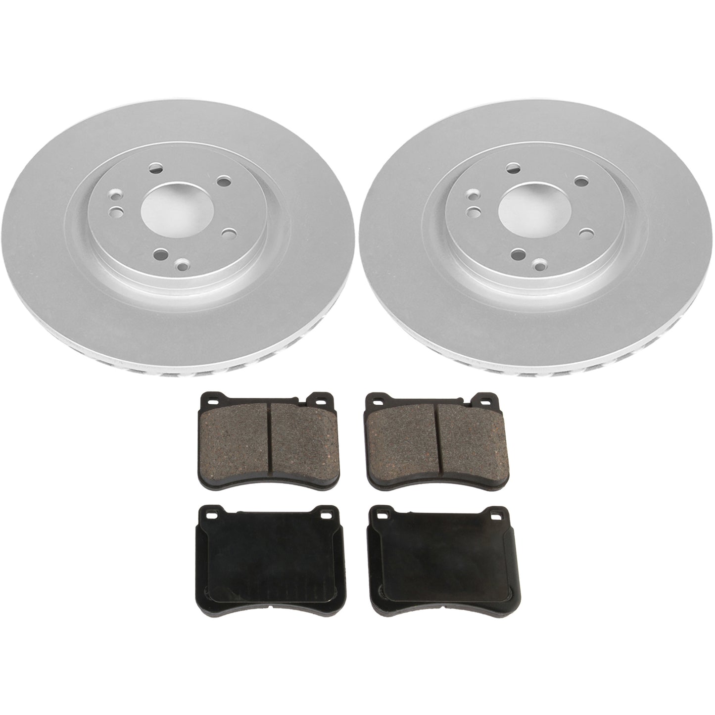 KIT-090221-709 Комплект из 2 передних тормозных дисков и колодок, гладкая поверхность, 5 болтов, покрытие Organic Evolution Geomet, высокоуглеродистый, включает в себя (2) тормозных диска и (1) комплект тормозных колодок