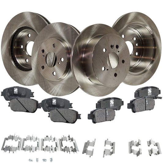 4-Wheel Set Front and Rear Brake Disc and Pad Kit, Plain Surface 5 Lugs Front-295.91 mm/Rear-291.08 mm Ceramic Pro-Line Series, Includes (4) Brake Disc and (2) Brake Pad Set