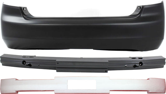 3-Piece Kit, Rear Primed Bumper Cover, 4-Door-Sedan, Japan Built Vehicle, Includes (1) Bumper Absorber, (1) Bumper Cover, and (1) Bumper Reinforcement
