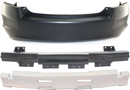 3-Piece Kit, Rear Primed Bumper Cover, 4-Door-Sedan, Includes (1) Bumper Absorber, (1) Bumper Cover, and (1) Bumper Reinforcement