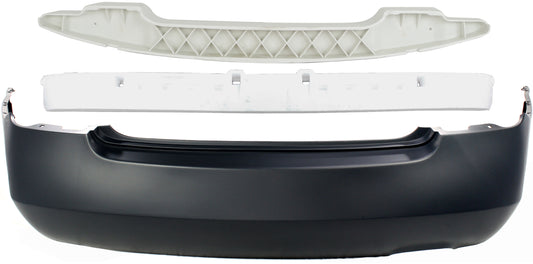 3-Piece Kit, Rear Primed Bumper Cover, Sedan, For Models With Single Exhaust Holes, Includes (1) Bumper Absorber, (1) Bumper Cover, and (1) Bumper Reinforcement