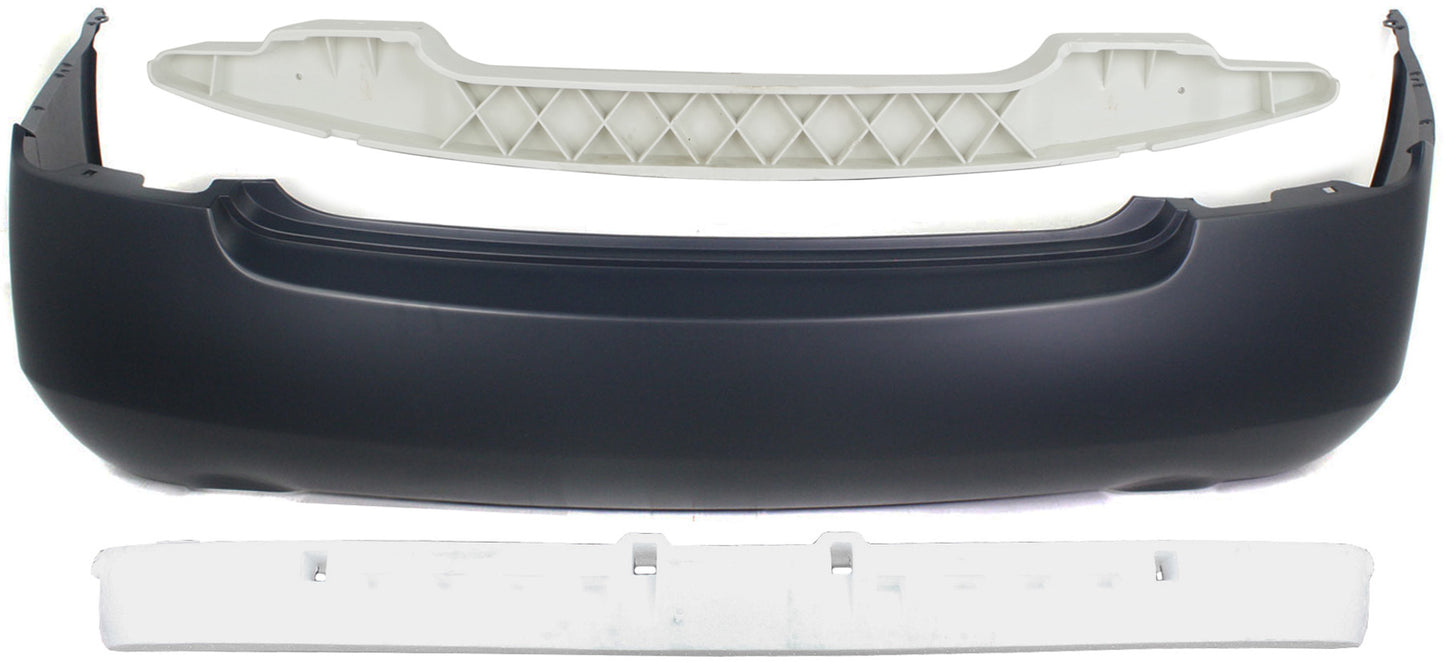 3-Piece Kit, Rear Primed Bumper Cover, Sedan, For Models With Dual Exhaust Holes, Includes (1) Bumper Absorber, (1) Bumper Cover, and (1) Bumper Reinforcement