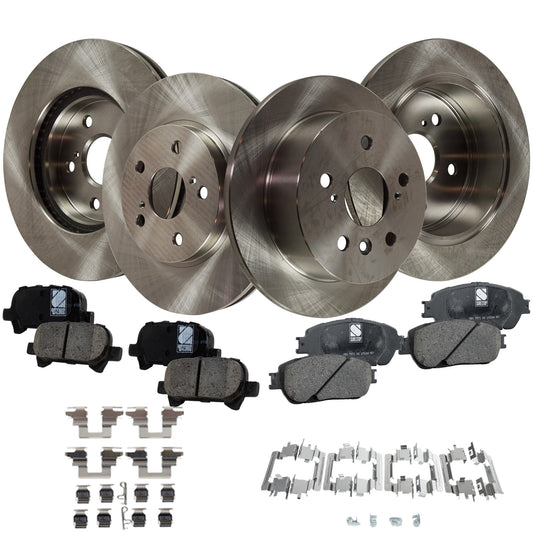 4-Wheel Set Front and Rear Brake Disc and Pad Kit, Plain Surface 5 Lugs Front-295.91 mm/Rear-268.99 mm Ceramic Pro-Line Series, Includes (2) Brake Pad Set and (4) Brake Disc