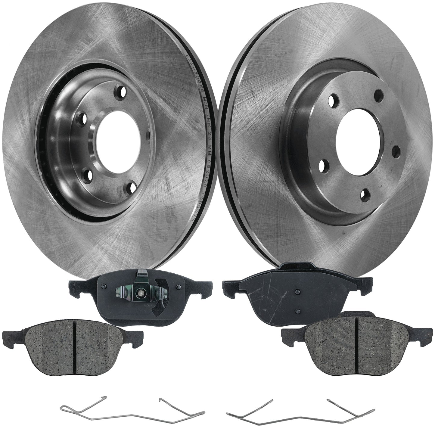 2-Wheel Set Front Brake Disc and Pad Kit, Plain Surface 5 Lugs 299.97 mm Ceramic Pro-Line Series, Includes (1) Brake Pad Set and (2) Brake Disc