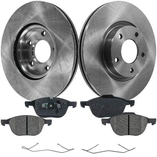 2-Wheel Set Front Brake Disc and Pad Kit, Plain Surface 5 Lugs 299.97 mm Ceramic Pro-Line Series, Includes (1) Brake Pad Set and (2) Brake Disc